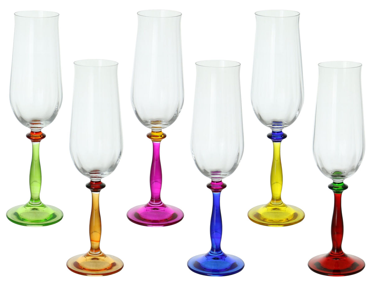 9.25 Tall Glass Festive Iridescent Champagne Flutes, Set of 6