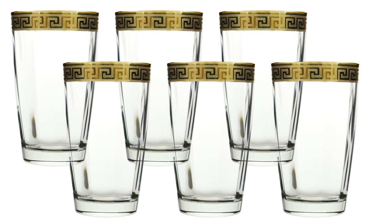 Gold Rimmed Greek Key Pint Glasses - Set of 6 – ImportedGiftDepot