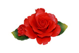 Capodimonte 6" Inch Italian Handmade Ceramic Red Rose with Leaves