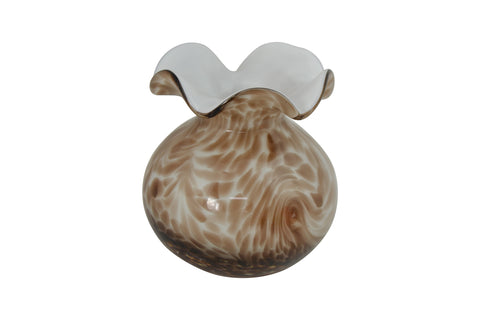 5" Brown and White Glass Vase