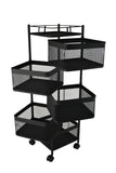 Black 5 Tier 360 Degree Rotating Metal Storage Rack w/ Swing Out Shelves