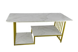 White Marble Top Coffee Table with Bottom Shelf