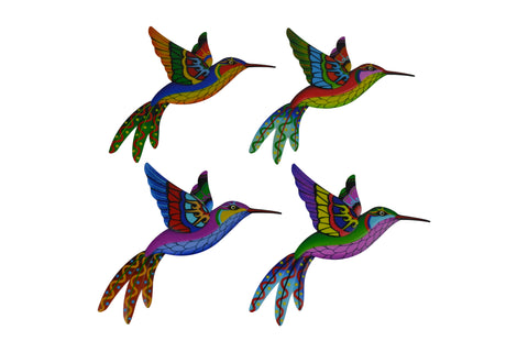 4pc 10" Multicolor Metal Hummingbird Yard Décor