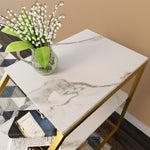 24" Gold Metal and White Marble Side Table