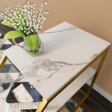 24" Gold Metal and White Marble Side Table