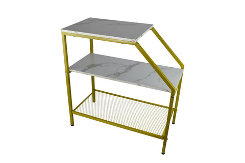 24" Gold Metal and White Marble Side Table