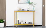 27" Gold Metal and White Marble Console Table