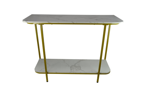 27" Gold Metal and White Marble Console Table