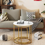 24" Gold Metal and White Marble Nesting Side Tables