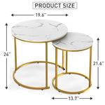 24" Gold Metal and White Marble Nesting Side Tables