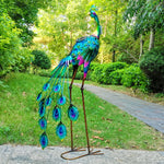 35" Peacock Facing Away with Light Garden Statue