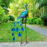 35" Peacock Facing Forward with Light Garden Statue