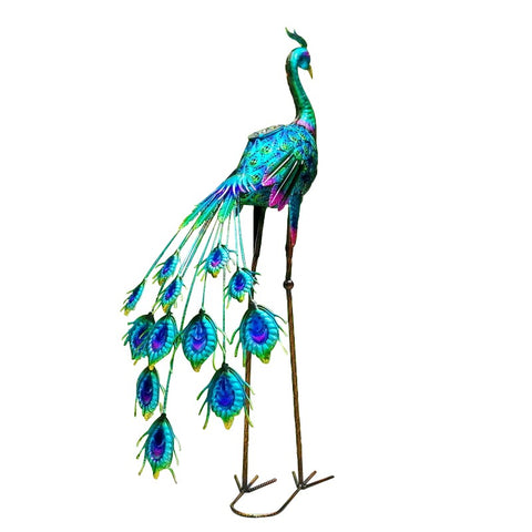 35" Peacock Facing Forward with Light Garden Statue