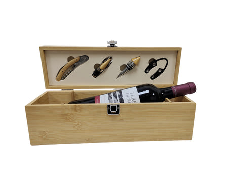 14" Natural Wood Wine Box w Accessories