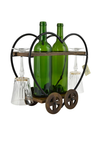 14" Wooden Heart Wagon Double Bottle Holder