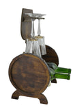 Wooden Barrel Wine Bottle and Glass Rack