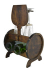 Wooden Barrel Wine Bottle and Glass Rack