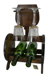 Wooden Barrel Wine Bottle and Glass Rack