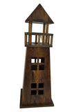 19" Brown Wooden Lighthouse Bottle Holder