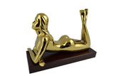 13" Polished Gold Lady on Wooden Base Bottle Holder