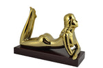 13" Polished Gold Lady on Wooden Base Bottle Holder