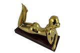 13" Polished Gold Lady on Wooden Base Bottle Holder