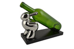 10" Polished Silver Rabbit on Wooden Base Bottle Holder