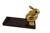 10" Polished Gold Rabbit on Wooden Base Bottle Holder