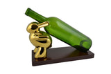 10" Polished Gold Rabbit on Wooden Base Bottle Holder