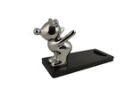 10" Polished Silver Bear on Wooden Base Bottle Holder