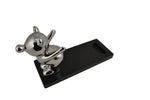 10" Polished Silver Bear on Wooden Base Bottle Holder