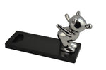 10" Polished Silver Bear on Wooden Base Bottle Holder