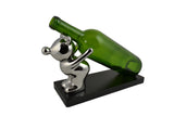 10" Polished Silver Bear on Wooden Base Bottle Holder