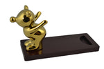 10" Polished Gold Bear on Wooden Base Bottle Holder