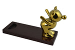 10" Polished Gold Bear on Wooden Base Bottle Holder