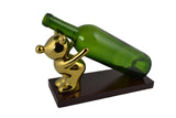 10" Polished Gold Bear on Wooden Base Bottle Holder